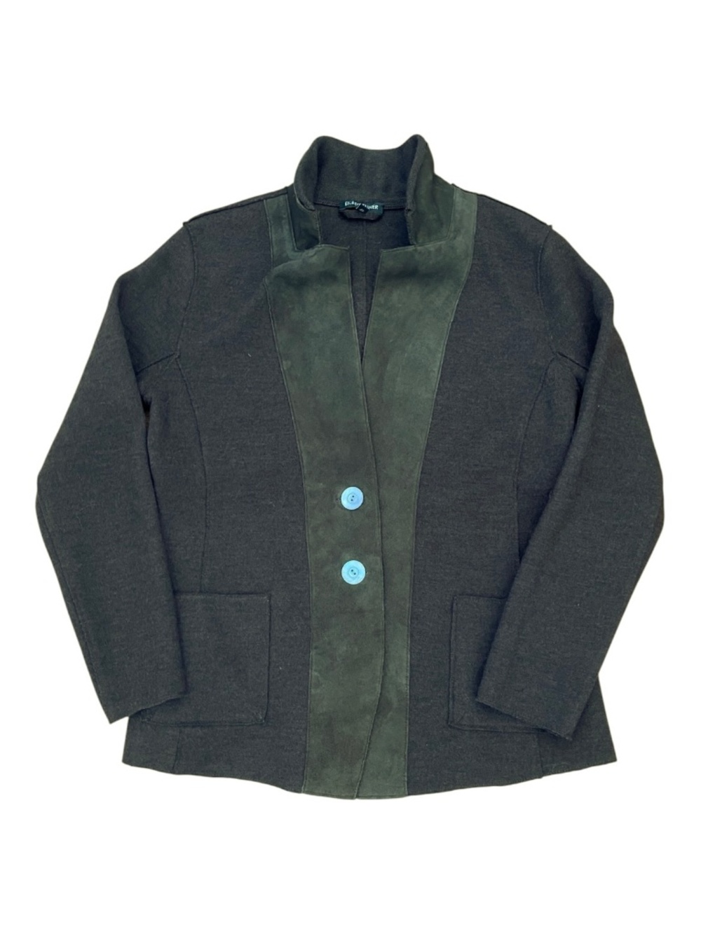 Eileen Fisher Merino Wool Lamb Leather Suede Trim Jacket